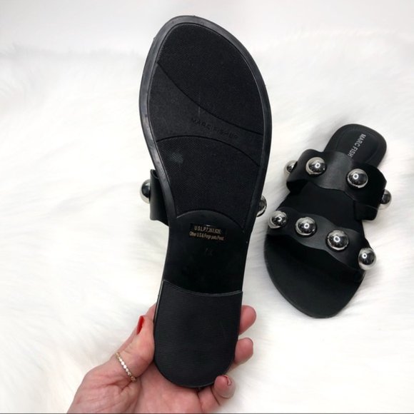 New MARC FISHER Bocci Ball Studded Strap Sandal Slides Black Silver Sz 7 - Picture 4 of 7